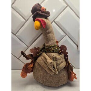 Handmade Rustic Thanksgiving Turkey Decoration With Burlap Body & Felt Accents